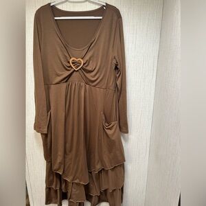 Brown Tiered Long Sleeve Midi Dress Festival Renaissance oversized Babydoll